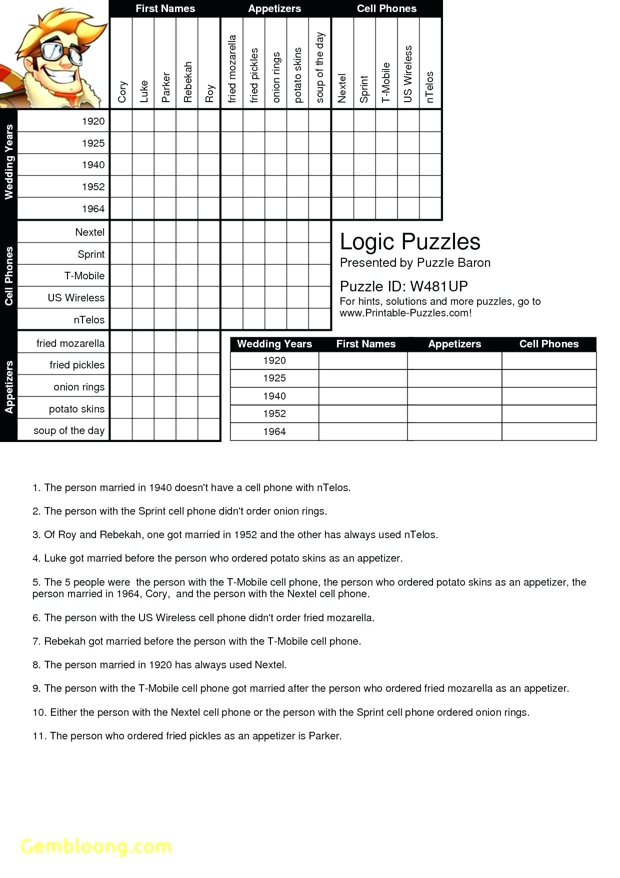 Carnival Conundrum Logic Puzzle for Middle School Mixed Operations Students 11 Sixth grade logic puzzle worksheet featuring a grid to solve Carnival Conundrum clues