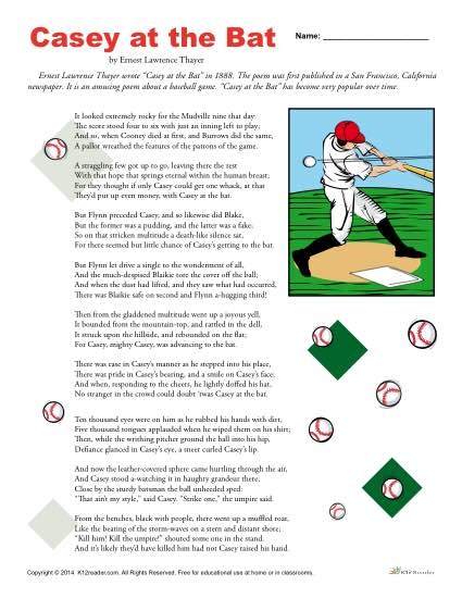 Fourth grade students working on the Casey at the Bat Poem worksheet with comprehension questions