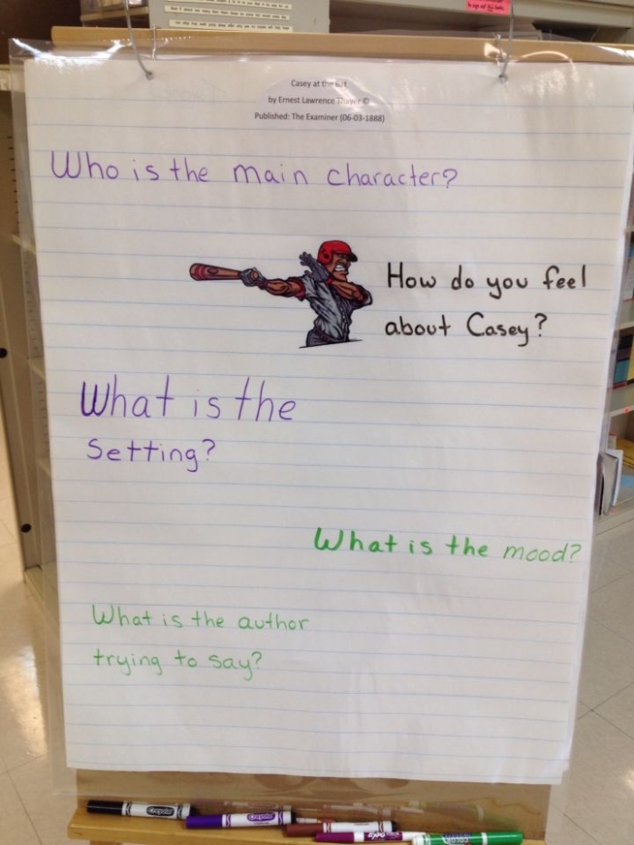 Fourth grade students working on a Casey at the Bat poem worksheet for reading comprehension