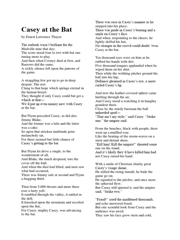 Fourth grade students working on Casey at the Bat poem worksheet with stanza questions