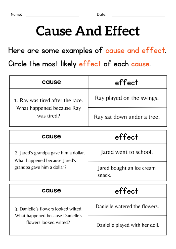 First Day of School cause and effect exercise for fourth graders, image 23 Fourth grade students working on a cause and effect worksheet about the first day of school