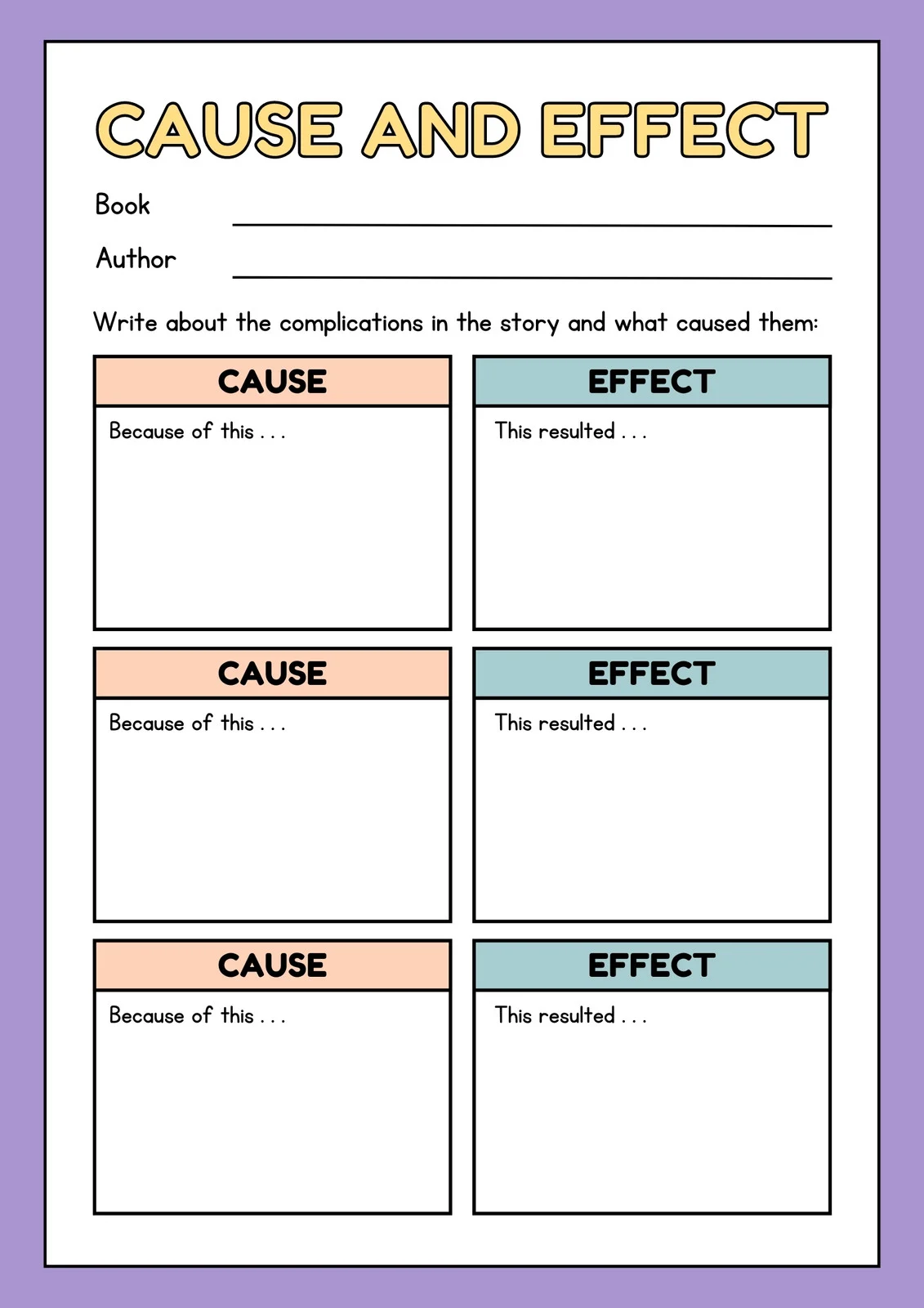 Cause and effect practice with a humorous first day of school story worksheet 18 Fourth grade students working on a cause and effect worksheet about the first day of school