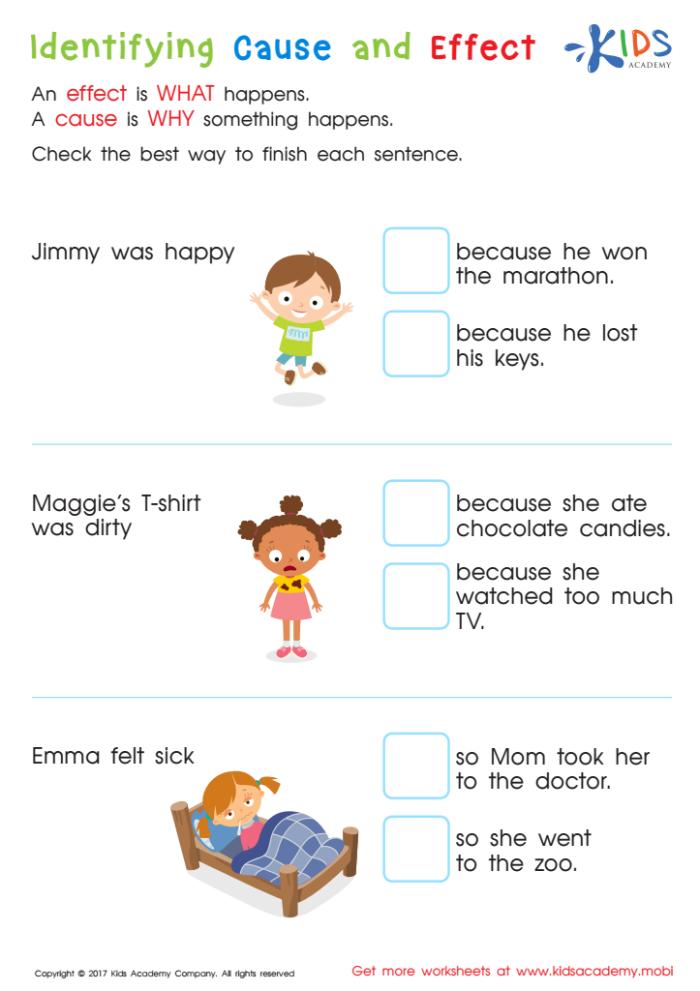 Cause and effect practice with a funny first day of school story for fourth grade students Fourth grader working on a cause and effect worksheet about the first day of school