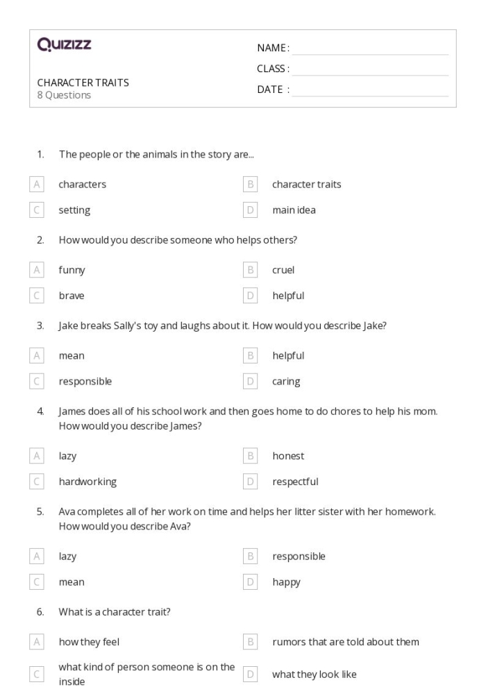 Worksheet image for Comparing My Character Traits activity in alphabet category Fifth Grade worksheet for comparing personal and character traits of others