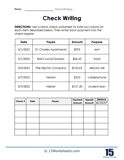 Check Writing worksheet for Fifth Grade