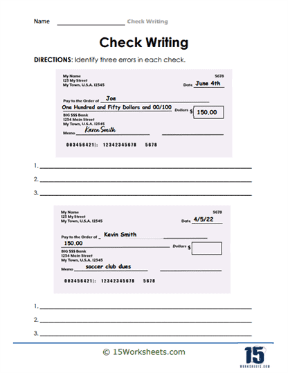 Check Writing worksheet for Fifth Grade