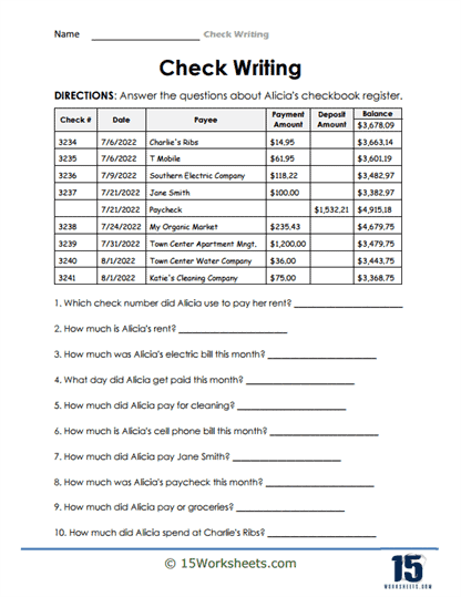 Check Writing worksheet for Fifth Grade