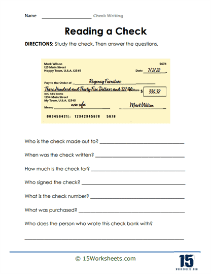 Check Writing worksheet for Fifth Grade