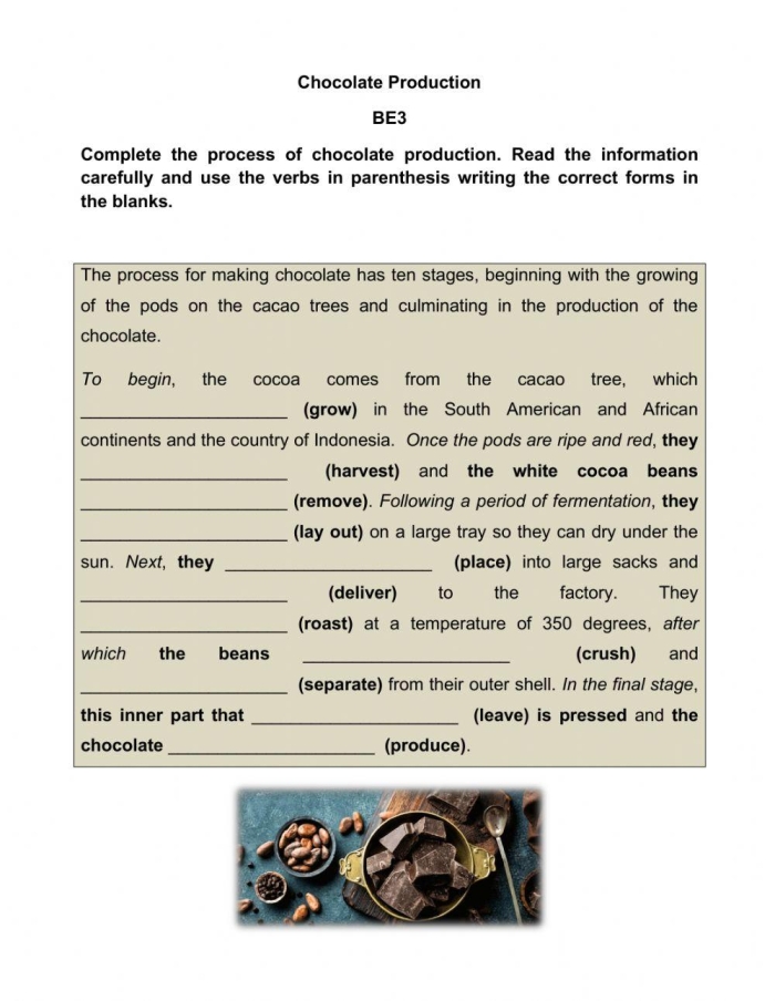 Fun How Chocolate is Made activity sheet for storytelling and learning in second grade Second grade English worksheet illustrating the steps of chocolate making for sequencing practice
