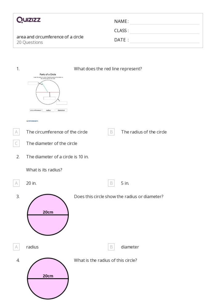 Geometry practice with radius, diameter, and area calculations on a fun pizza circle sheet Student completing a pizza-themed worksheet on circle circumference and area