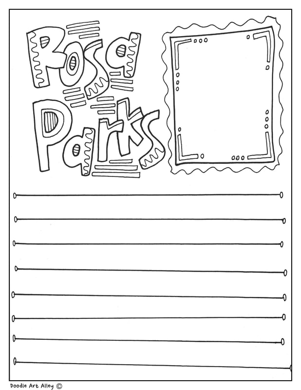 Rosa Parks coloring page worksheet for second grade featuring a Civil Rights Movement icon