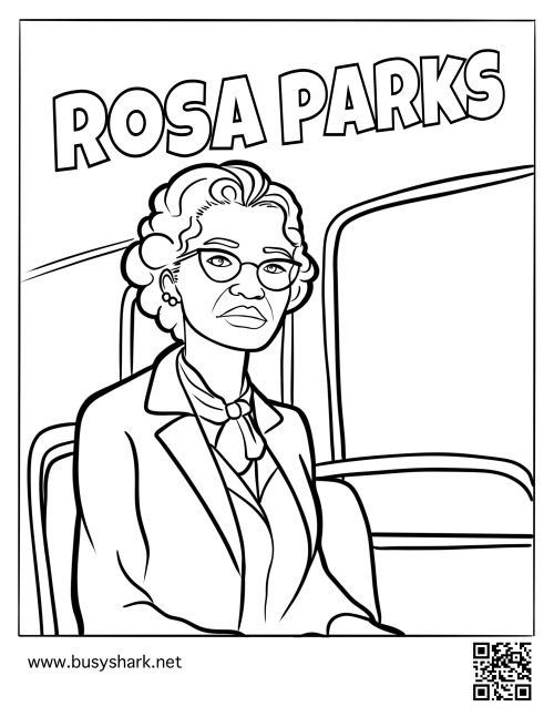 Rosa Parks Coloring Page worksheet for second grade featuring a Civil Rights Movement icon