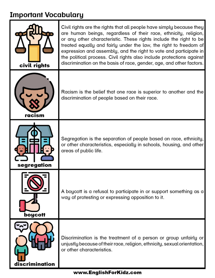 Civil Rights Movement worksheet for fifth graders focusing on later issues in the movement