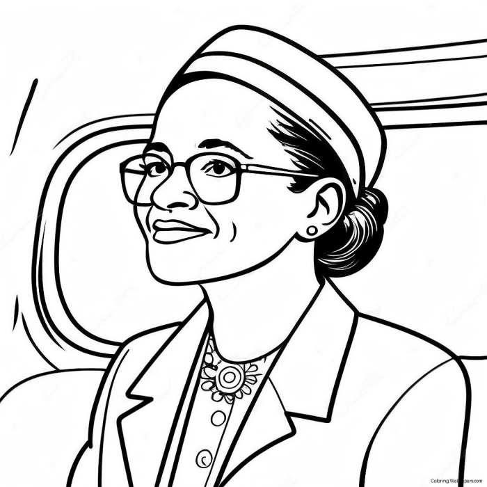 Rosa Parks Coloring Page worksheet featuring a simple illustration for second graders to color and learn about the Civil Rights Movement