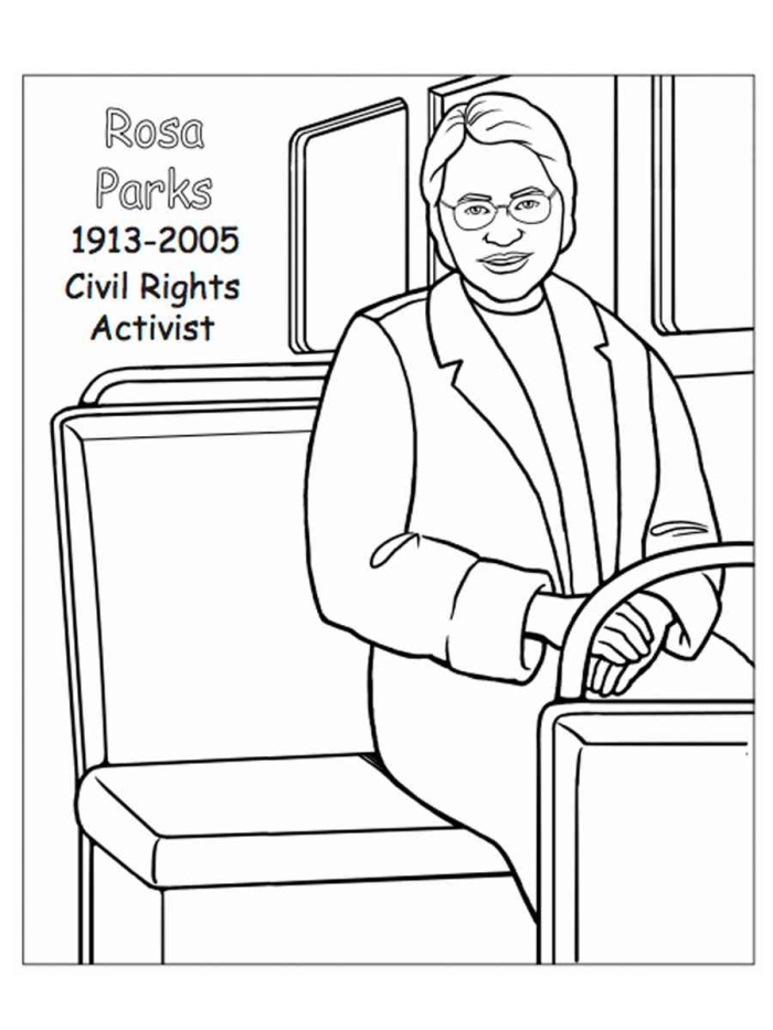 Rosa Parks Coloring Page worksheet for second graders featuring a simple Civil Rights Movement icon
