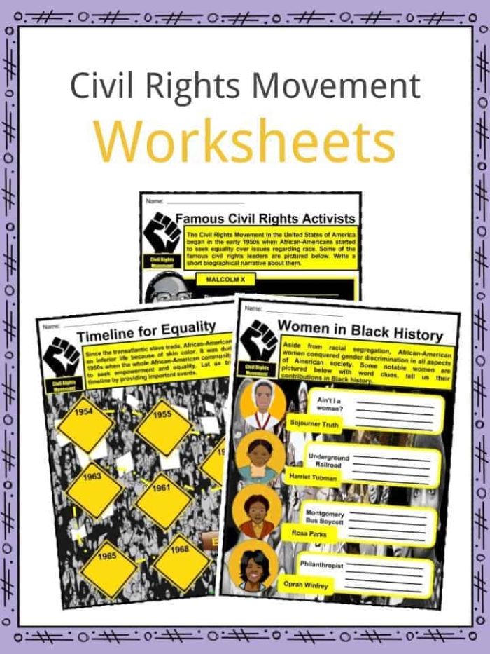 Worksheet on the later years of the Civil Rights Movement for fifth graders