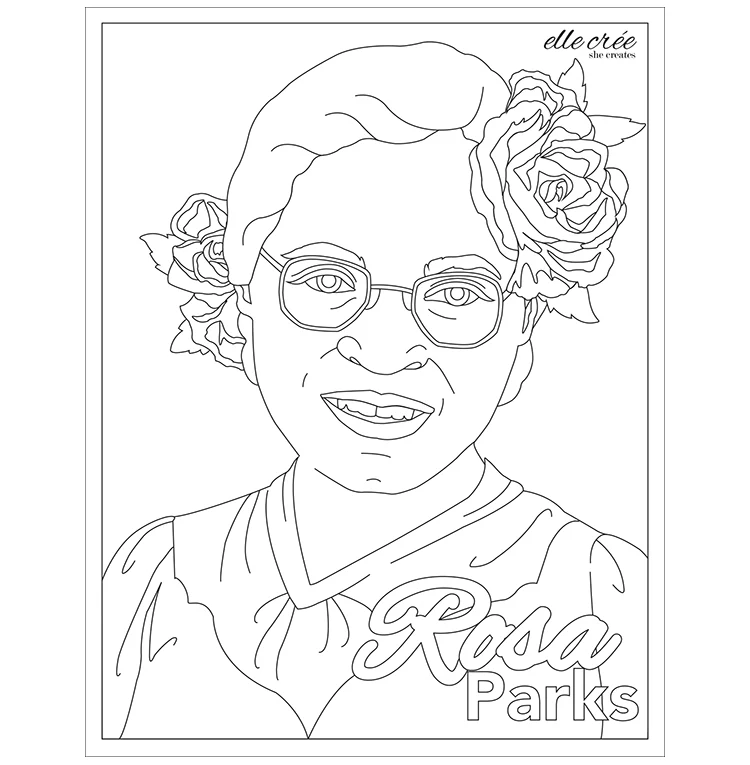 Second Grade Rosa Parks Coloring Page worksheet highlighting Civil Rights Movement