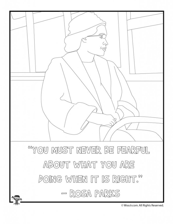 Rosa Parks Coloring Page worksheet for second graders featuring a Civil Rights Movement icon