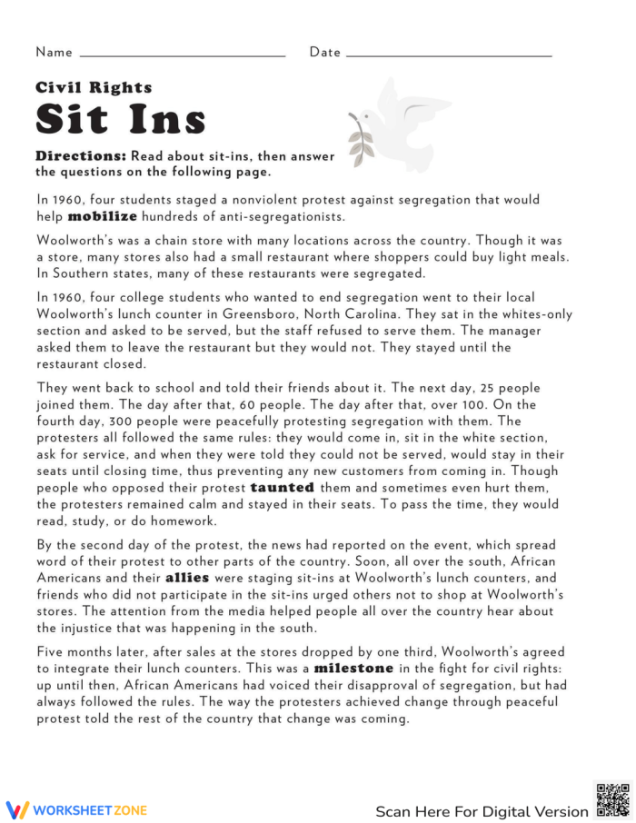 Fourth Grade Civil Rights Sit-Ins Data Analysis Worksheet Image 13 Students analyzing data about the Civil Rights Sit-In movement and its regional impact through graphs and charts