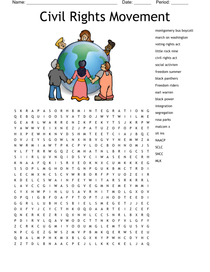 Civil Rights Movement worksheet for fifth graders focusing on later issues of the movement