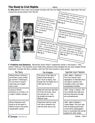Civil Rights Movement worksheet for fifth graders focusing on later issues in the movement