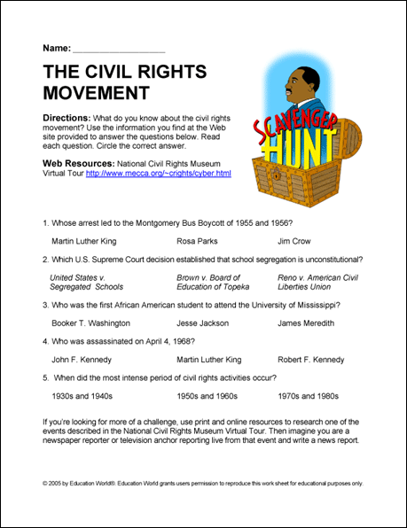 Children exploring the Civil Rights Movement's later years through a worksheet