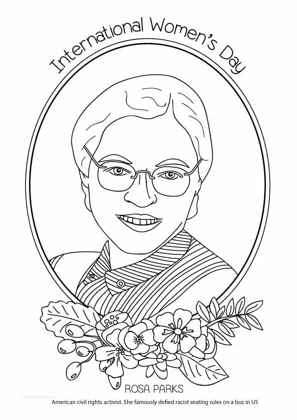 Second Grade Rosa Parks Coloring Page worksheet highlighting the Civil Rights Movement