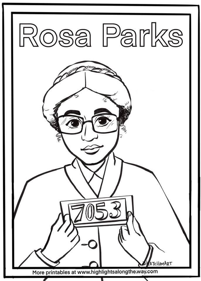 Rosa Parks Coloring Page worksheet for second grade featuring a Civil Rights Movement icon