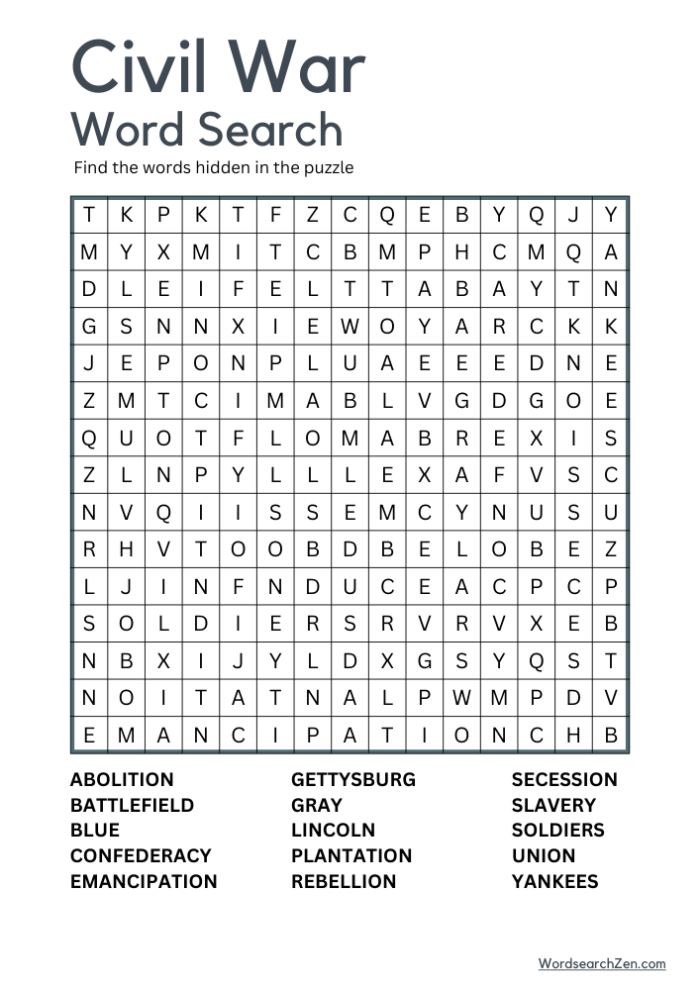 Fifth grade Civil War word search featuring famous generals worksheet 23 Civil War generals word search puzzle for fifth grade students