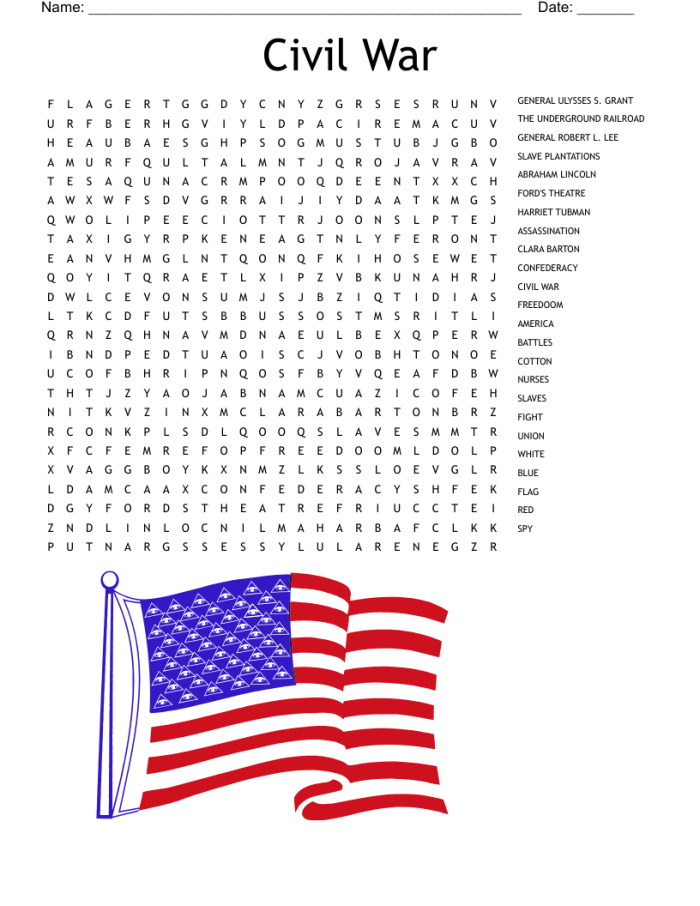 Fifth Grade Civil War Generals Word Search Activity 21 Civil War Word Search worksheet focusing on famous generals for fifth graders