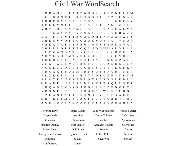 Civil War Word Search puzzle focusing on famous generals for grade 5 students Fifth grade Civil War generals word search worksheet for middle school practice