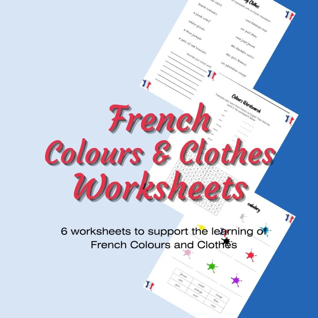 Educational resource for learning French clothing terms and pronunciation Colorful worksheet featuring basic clothing vocabulary in French for first graders
