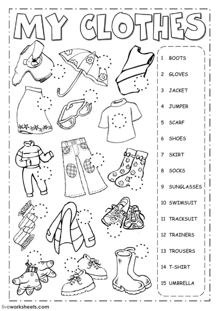 Educational resource for learning French clothing vocabulary in first grade Colorful worksheet featuring basic clothing items in French for first graders
