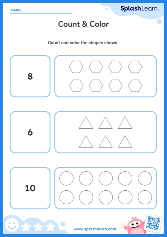 Basic Shapes: Color and Count Worksheet for Early Math Learning Coloring worksheet for basic shapes to enhance counting and geometry skills for kindergarten students