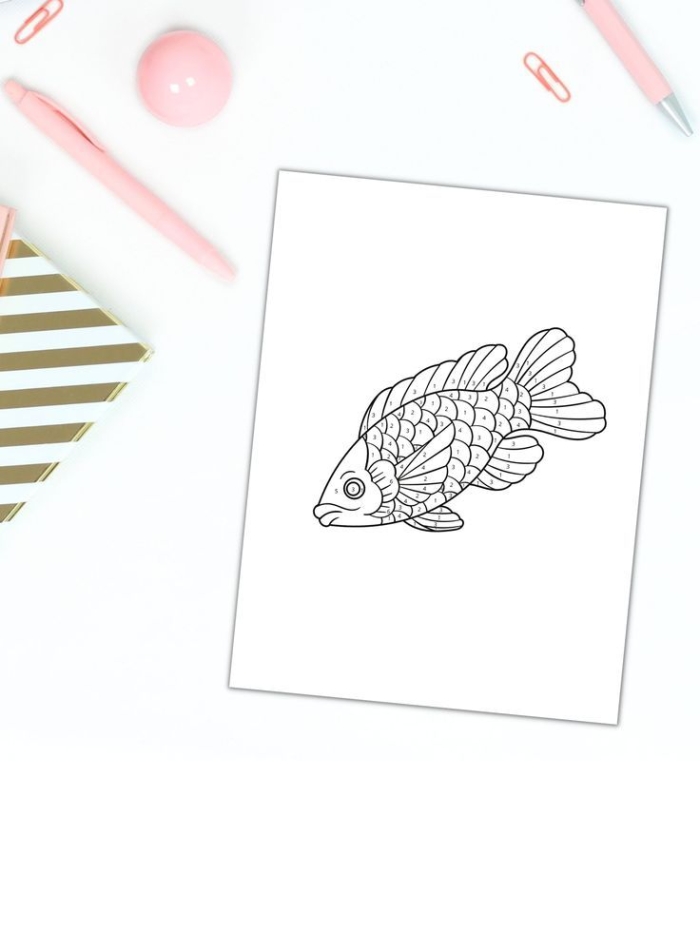 Engaging first grade coloring activity revealing a sea creature Color by number worksheet featuring a hidden ocean fish for first graders