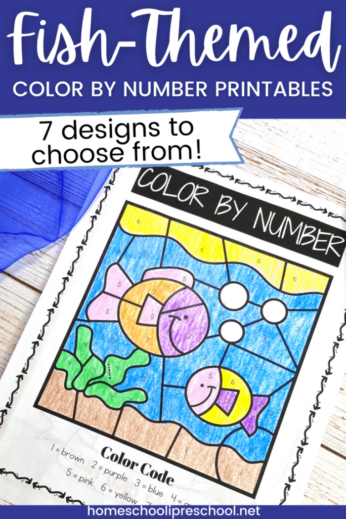 Color by Number: Discover the Ocean Animal in Image 7 Color by number worksheet featuring a hidden fish for first graders to color