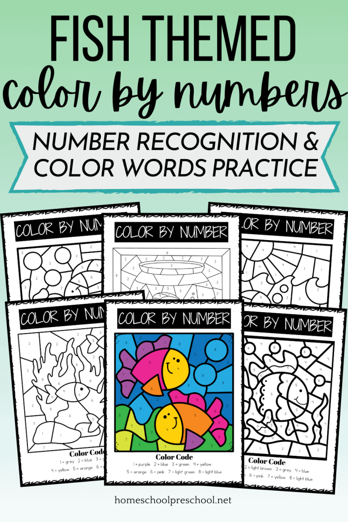 Engaging fish coloring activity for young learners in first grade Color by number worksheet featuring an ocean fish for first graders