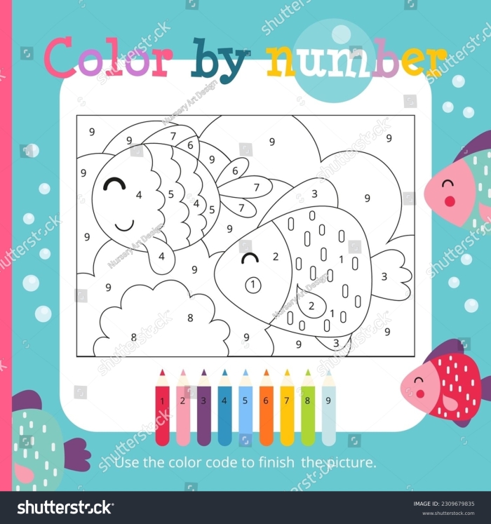 Engaging Color by Number Fish Activity for Grade 1 Students Color by number worksheet featuring a hidden fish for first graders to color