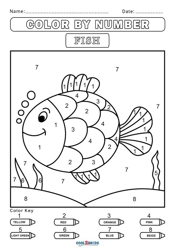 Engaging ocean animal coloring activity for young readers and artists Color by number worksheet featuring a hidden fish for first graders to color