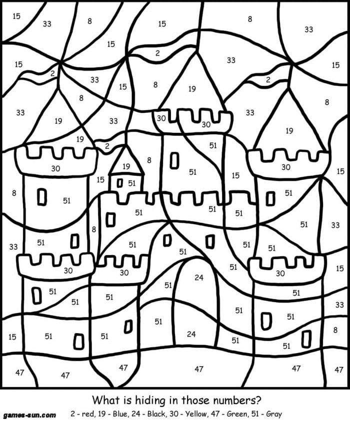 Color By Number: Sand Castle worksheet for First Grade