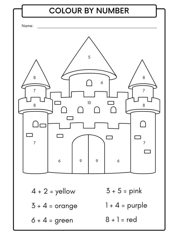 Color By Number: Sand Castle worksheet for First Grade