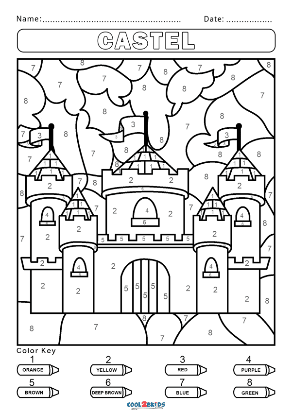 Color By Number: Sand Castle worksheet for First Grade