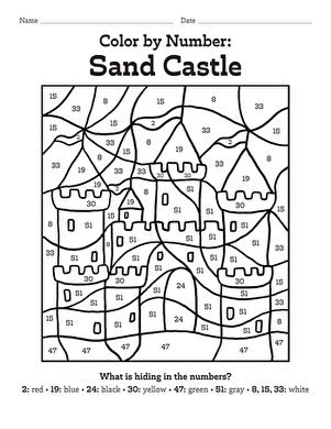 Color By Number: Sand Castle worksheet for First Grade