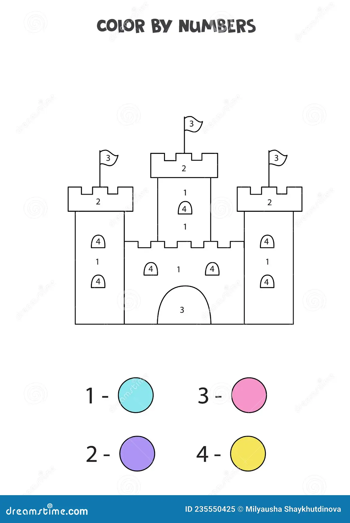 Color By Number: Sand Castle worksheet for First Grade