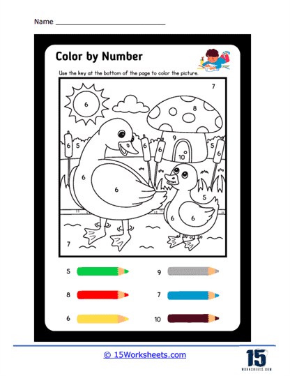 Color By Number: Sand Castle worksheet for First Grade