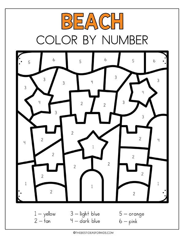 Color By Number: Sand Castle worksheet for First Grade