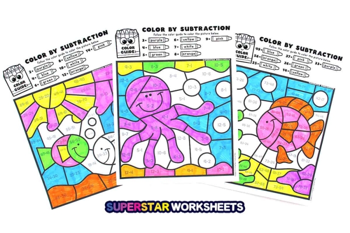 Engaging color by number page to enhance subtraction skills for 2nd grade students Color by number worksheet for second graders focusing on two-digit subtraction practice