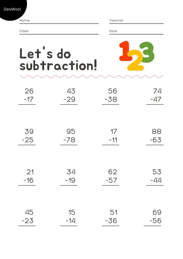 Engaging two-digit subtraction coloring page for 2nd grade students Color by number worksheet for second graders featuring two-digit subtraction practice