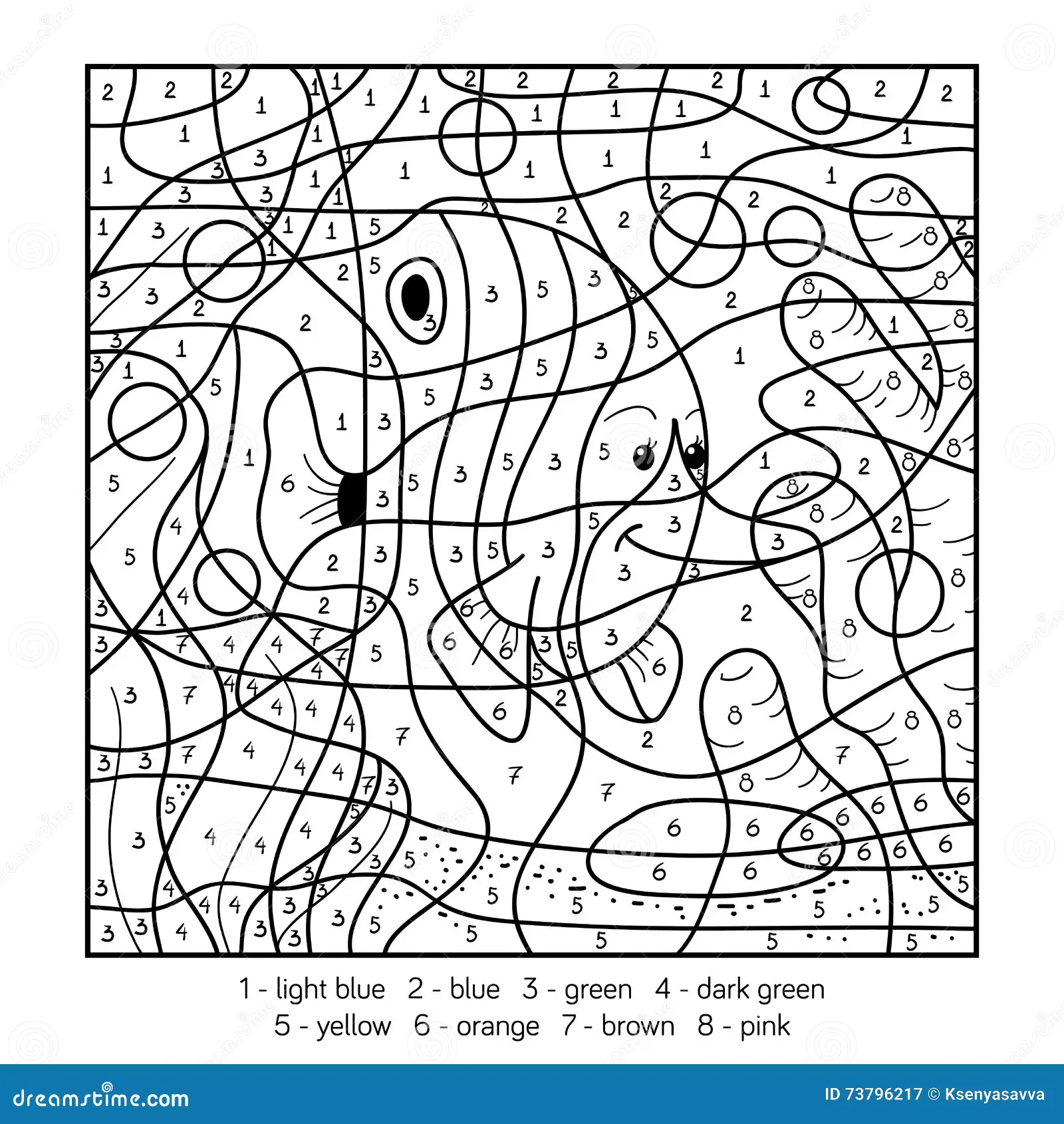 Fun ocean animal coloring activity for first grade students Color by number worksheet featuring a hidden fish for first graders