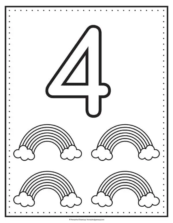 Colorful flowers for the Number 4 subtraction worksheet designed for Pre-K learners